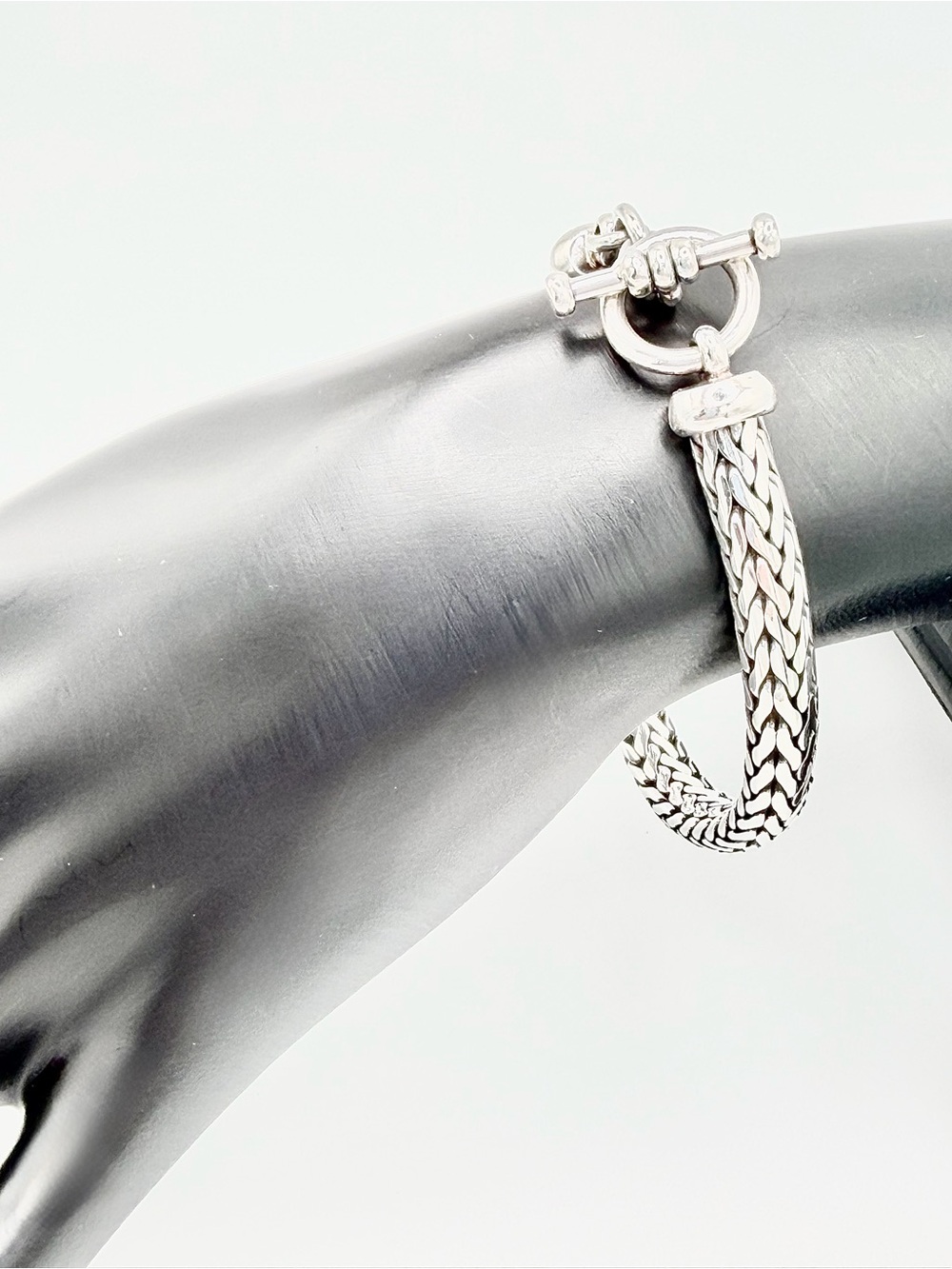 Vintage Heavy Unisex Sterling Silver Thick Python Link Toggle Clasp Bracelet - Picture 4 of 16